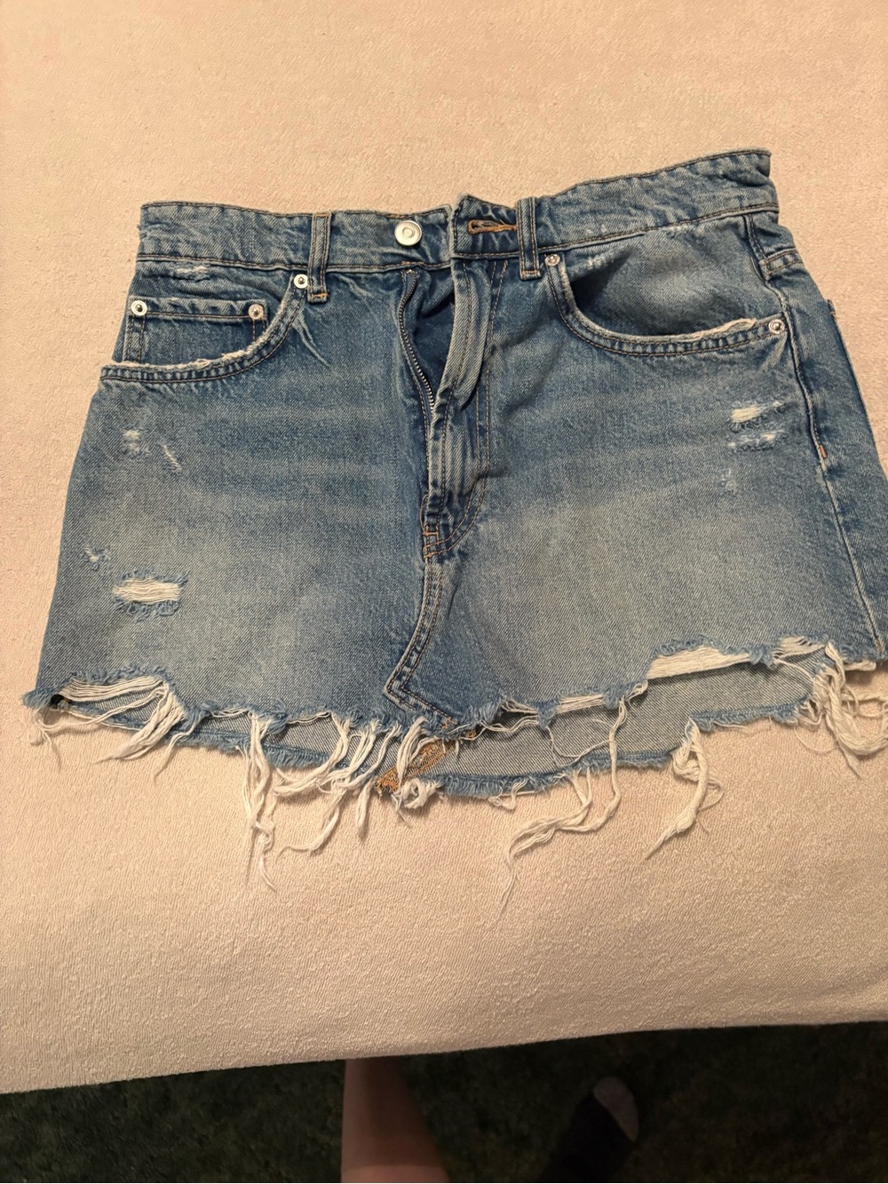 Zara Denim Distressed Mini Skirt - Blue